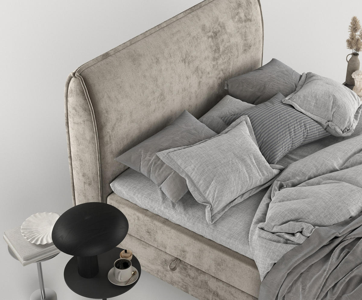 BOXBETT Lunaro 160/200 cm Beige im Lotta Stoff - Beige/Schwarz, Holz/Holzwerkstoff (160/200cm) - AltaBeds