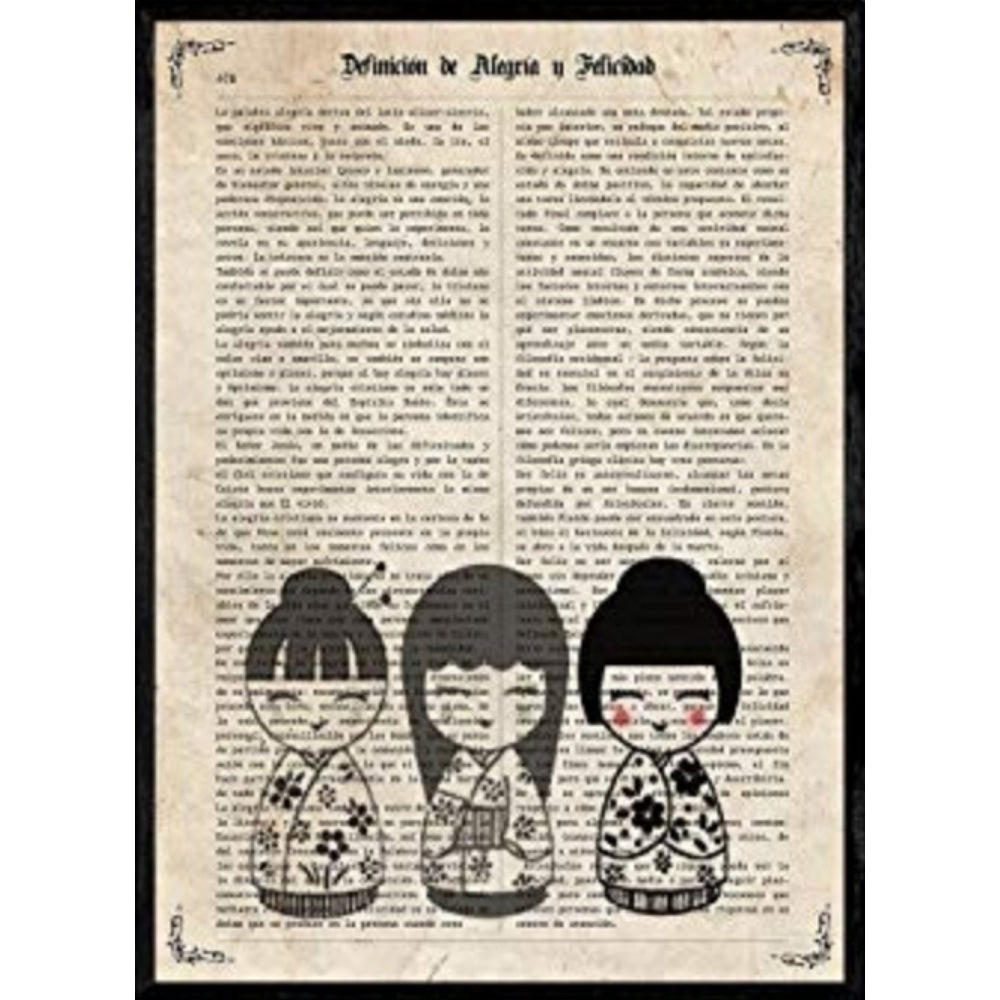 POSTER Japanischer Puppen A4 Schwarzer Rahmen - Schwarz, Papier (29.7/5/21cm) - Nacnic