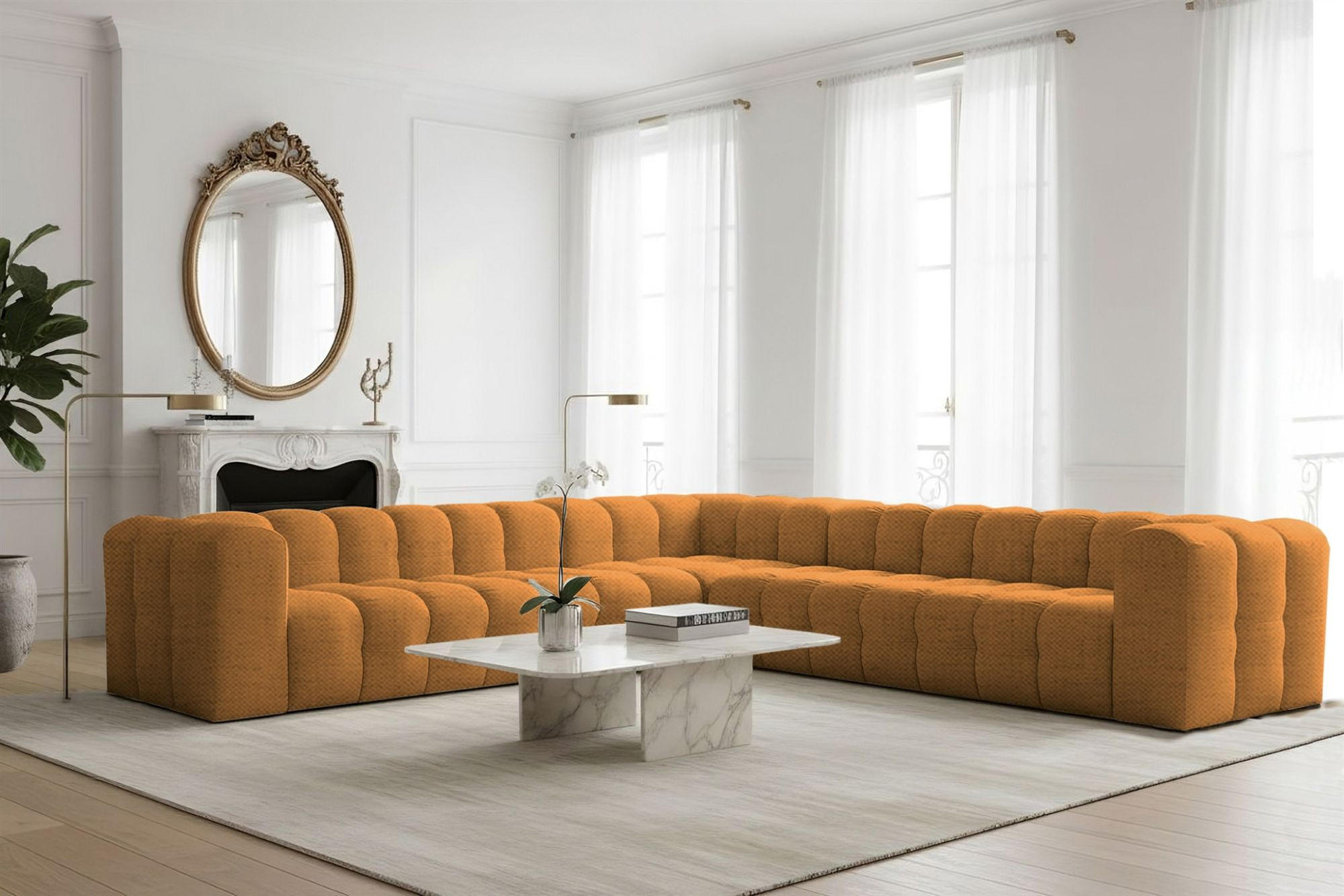 ECKSOFA Solvie Xl In Moly - Orange, Holzwerkstoff/Textil (330/330cm) - Fun Möbel