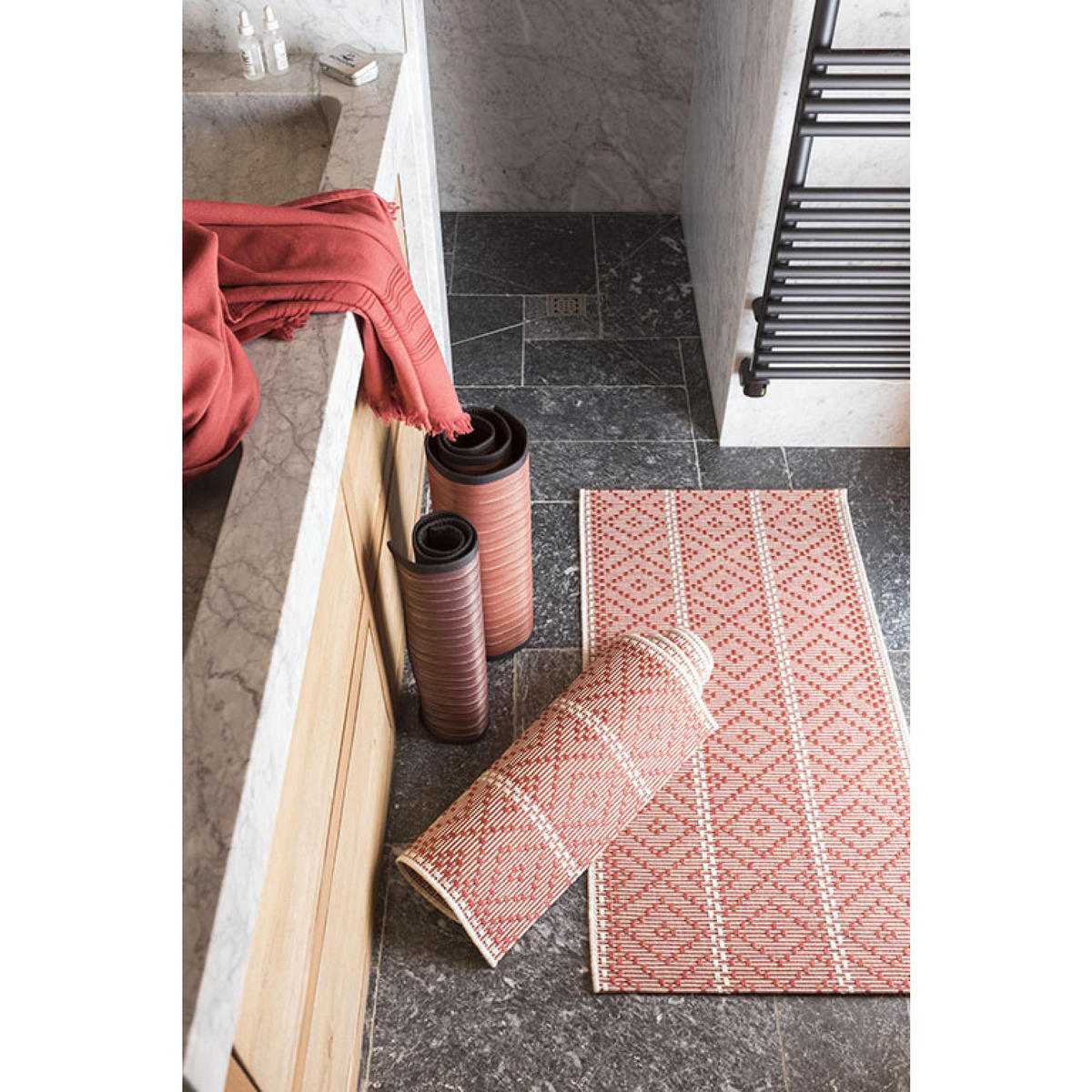 HAMMAM-TUCH Cancun tomette 90 x 180 cm - Rot, Textil (90/180cm) - Vivaraise