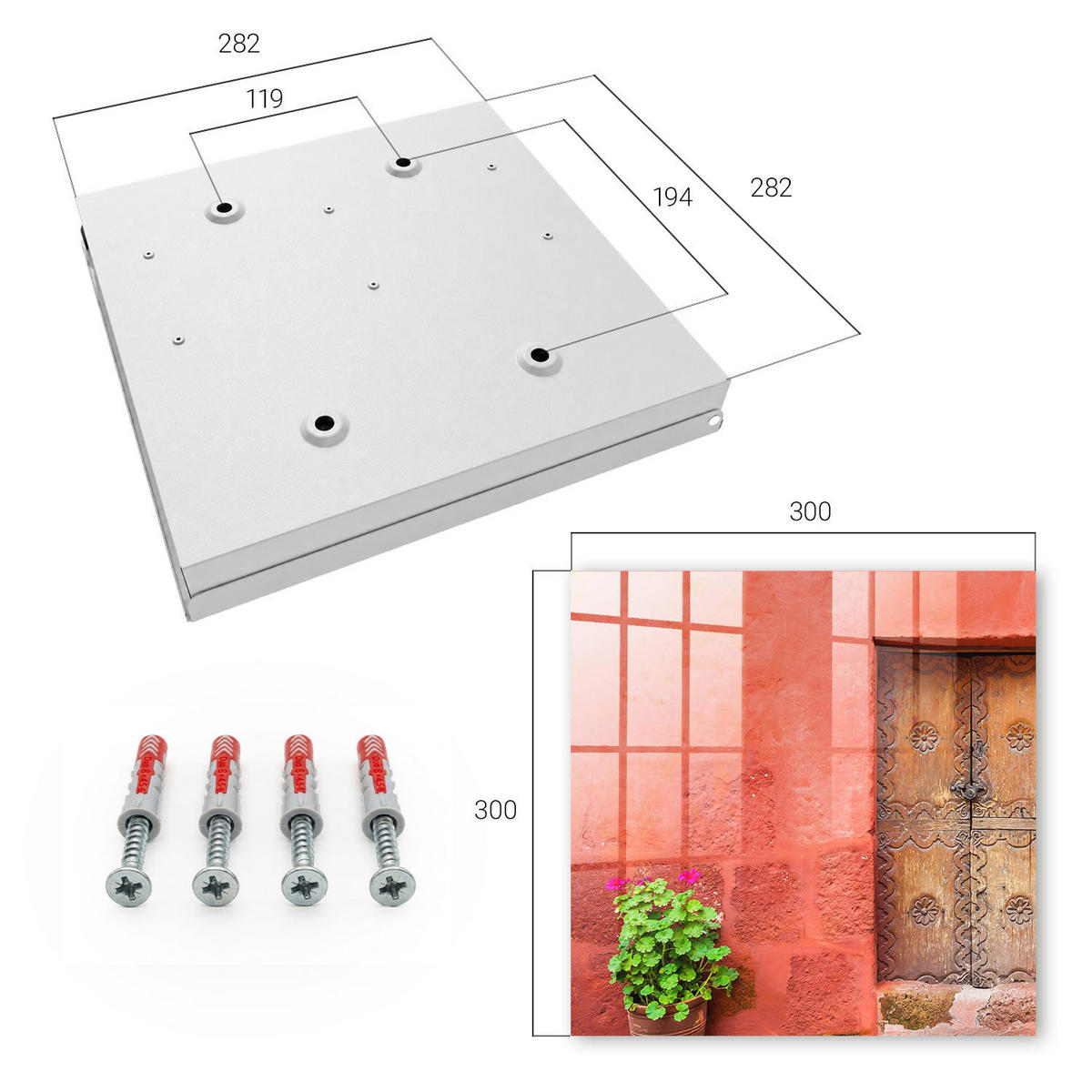SCHLÜSSELBOX Weiß 30x30 cm – Türöffnung nach rechts - Rote Fassade - Rot, Metall (30/30/5cm) - TULUP