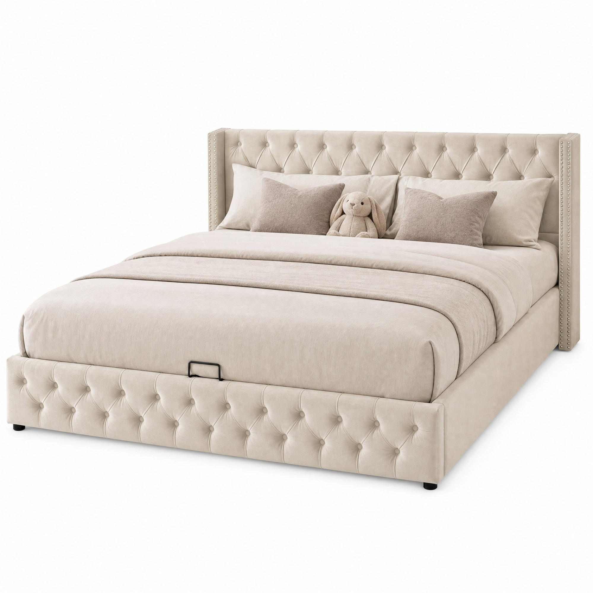 POLSTERBETT 180/200 cm in Beige Samt mit Bettkasten - Beige, Holzwerkstoff/Textil (180/200cm) - CHICFURN