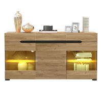 SIDEBOARD Eiche-Optik, mit LED-Beleuchtung, 3 Schubladen, Türen und Glasfächern, 140/35/80 cm - Eichefarben, Holzwerkstoff (140/80/35cm) - WISHDOR
