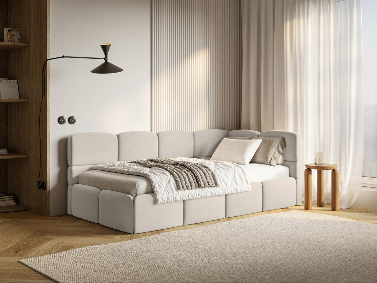 ŠTUDENTSKÁ POSTEĽ Cloudy svetlobéžová 90x200 cm, záhlavie vpravo, zamat - čierna/écru, textil/plast (90/200cm) - Selsey