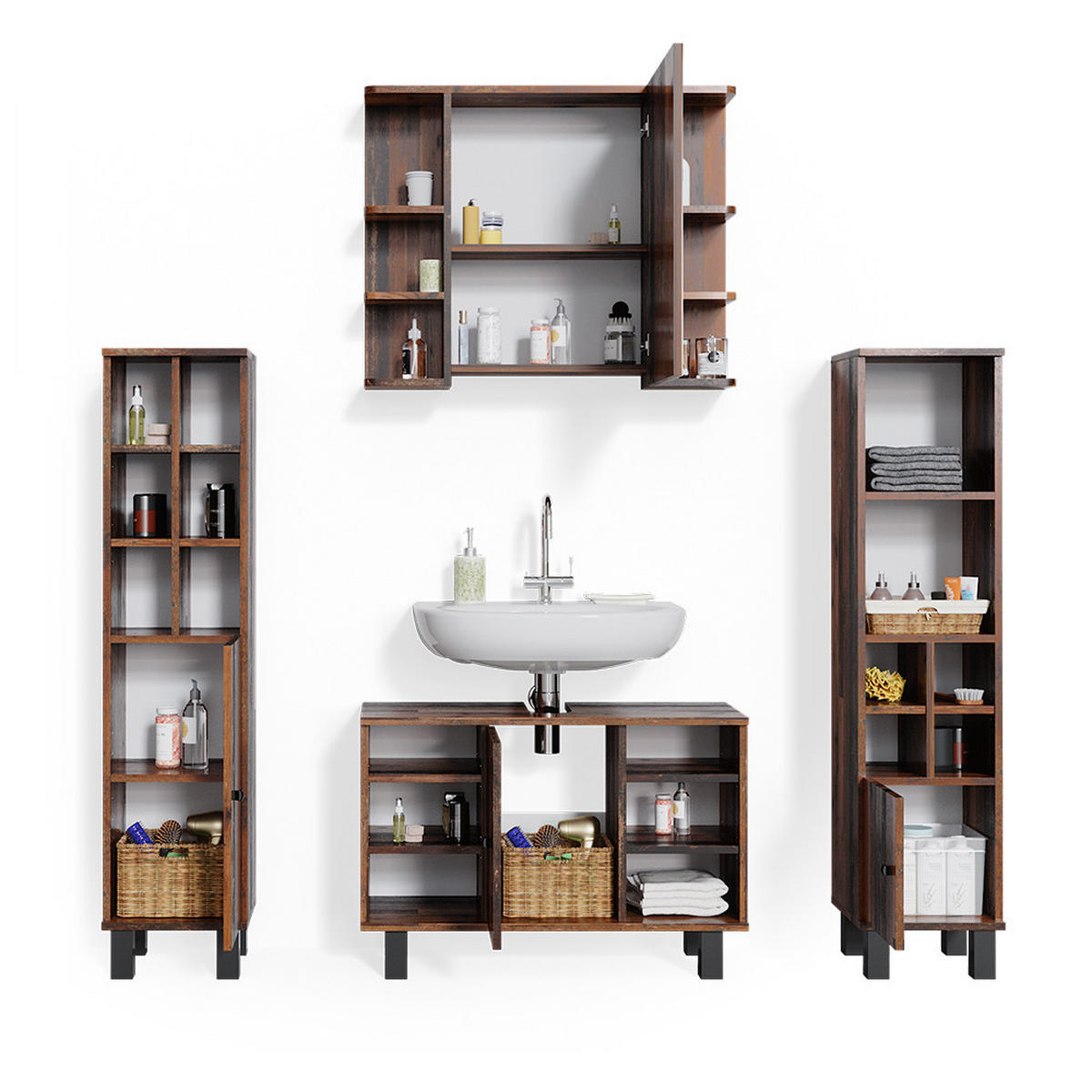 BADMÖBEL-SET Fynn Eiche rustikal 2 Teile, Unterschrank 80 cm - Wildeiche, Holzwerkstoff (60/54/32cm) - Vicco