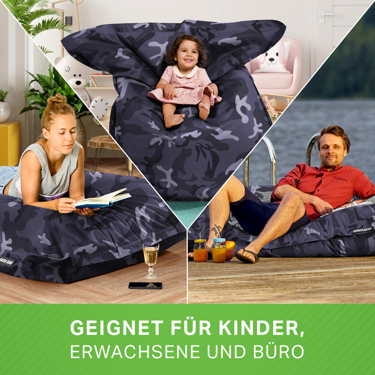 SITZSACK XXL "Square" 140x180cm - 380 L - Multicolor, Textil (140/25/180cm) - Green Bean