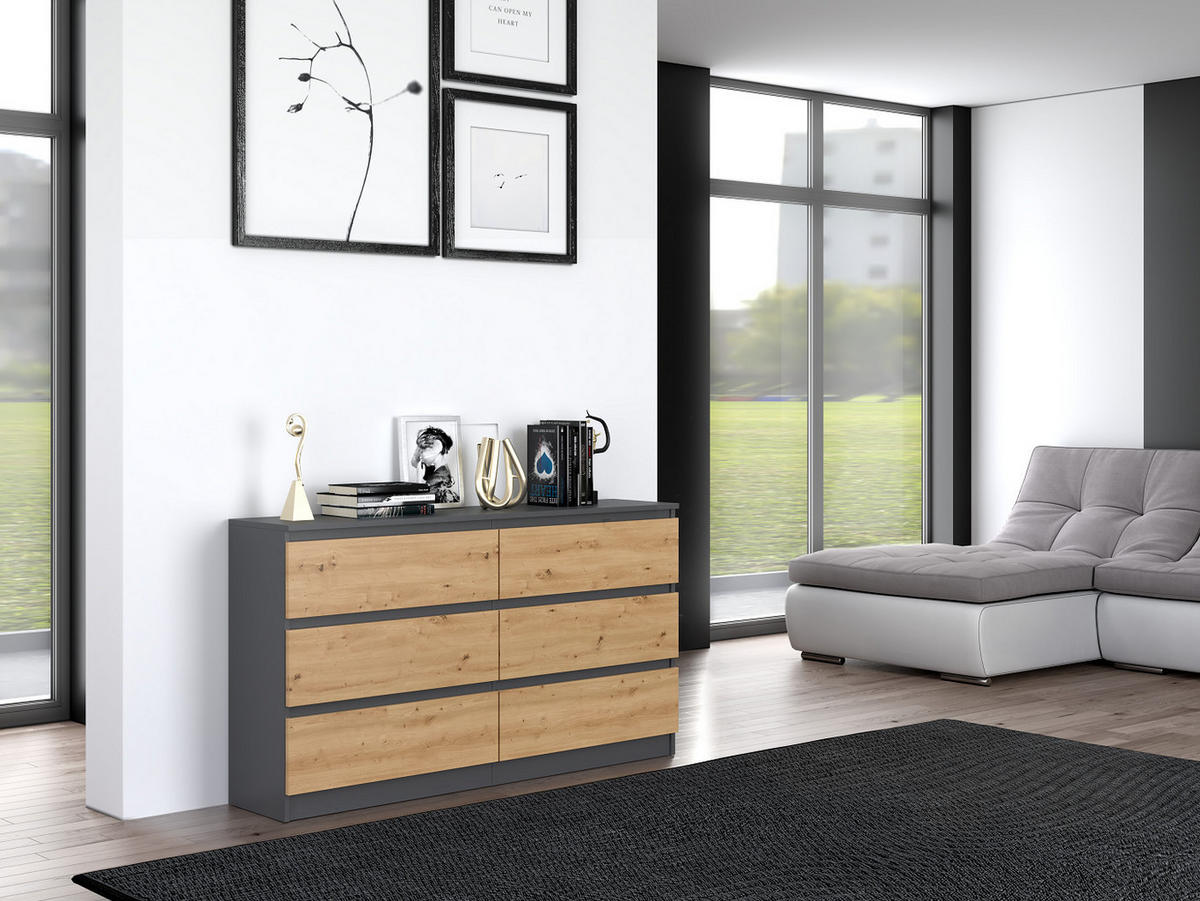 KOMMODE MALWA M6 140 - ANTHRAZIT / EICHE ARTISAN - Anthrazit/Eiche Artisan, Holzwerkstoff (138/75/40cm) - CDF