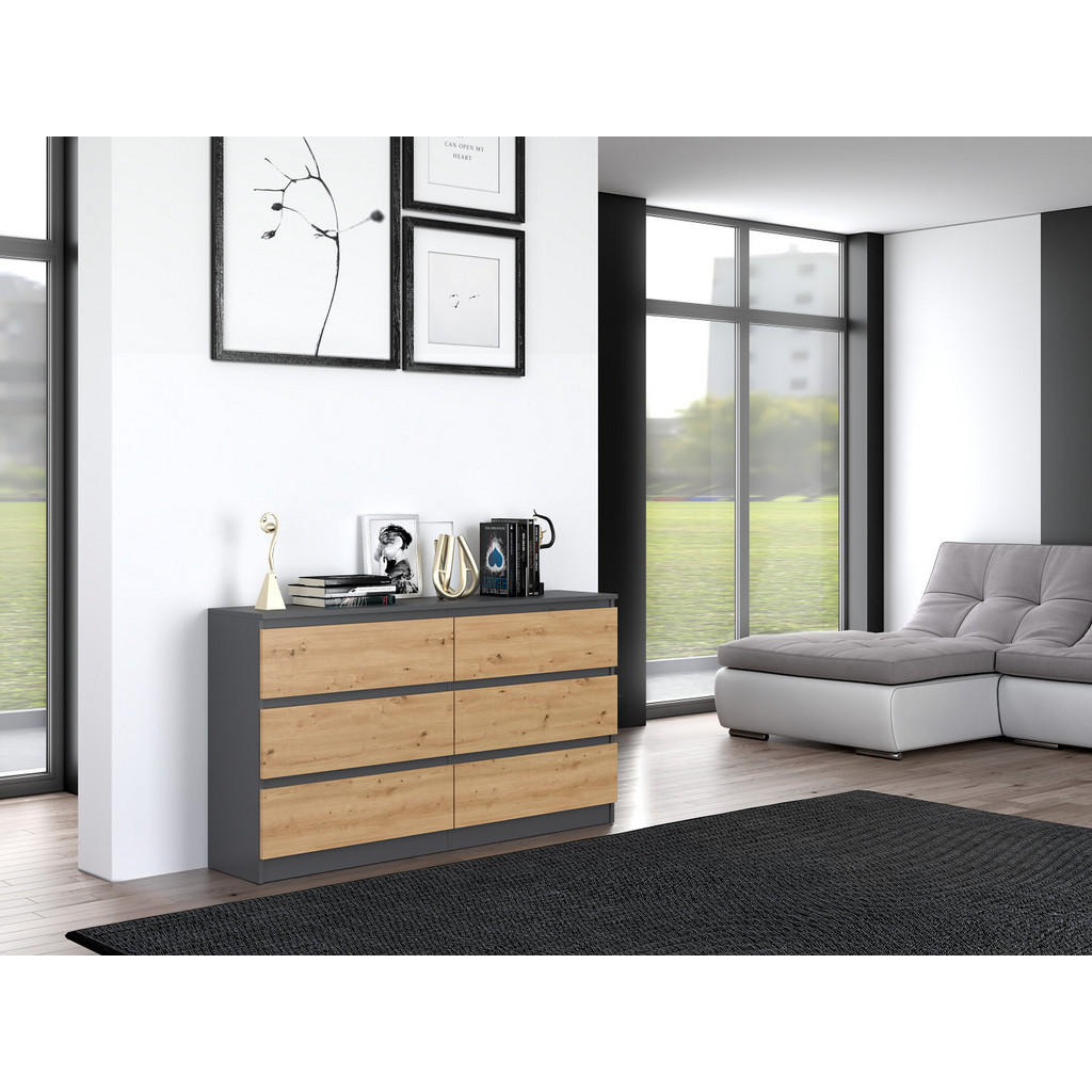 Thumbnail - CDF Kommode, Eiche Artisan, Anthrazit, Holzwerkstoff, 138x75x40 cm, Wohnzimmer, Kommoden & Sideboards, Kommoden