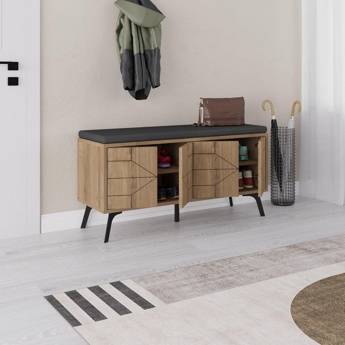 SCHUHSCHRANK 4 Türen - Dune bench - 107/35/55 cm - Eschefarben, Holzwerkstoff (35/55/120.6cm) - Calicosy