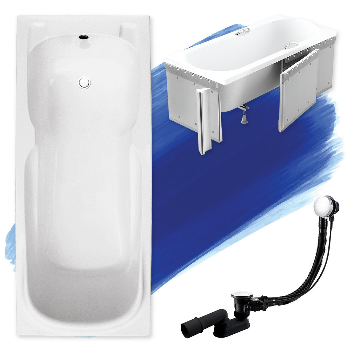 BADEWANNE Rechteck MAJKA 140/70 mit Styro Ablauf Füße - Weiß, Kunststoff (70/53.5/140cm) - bad land