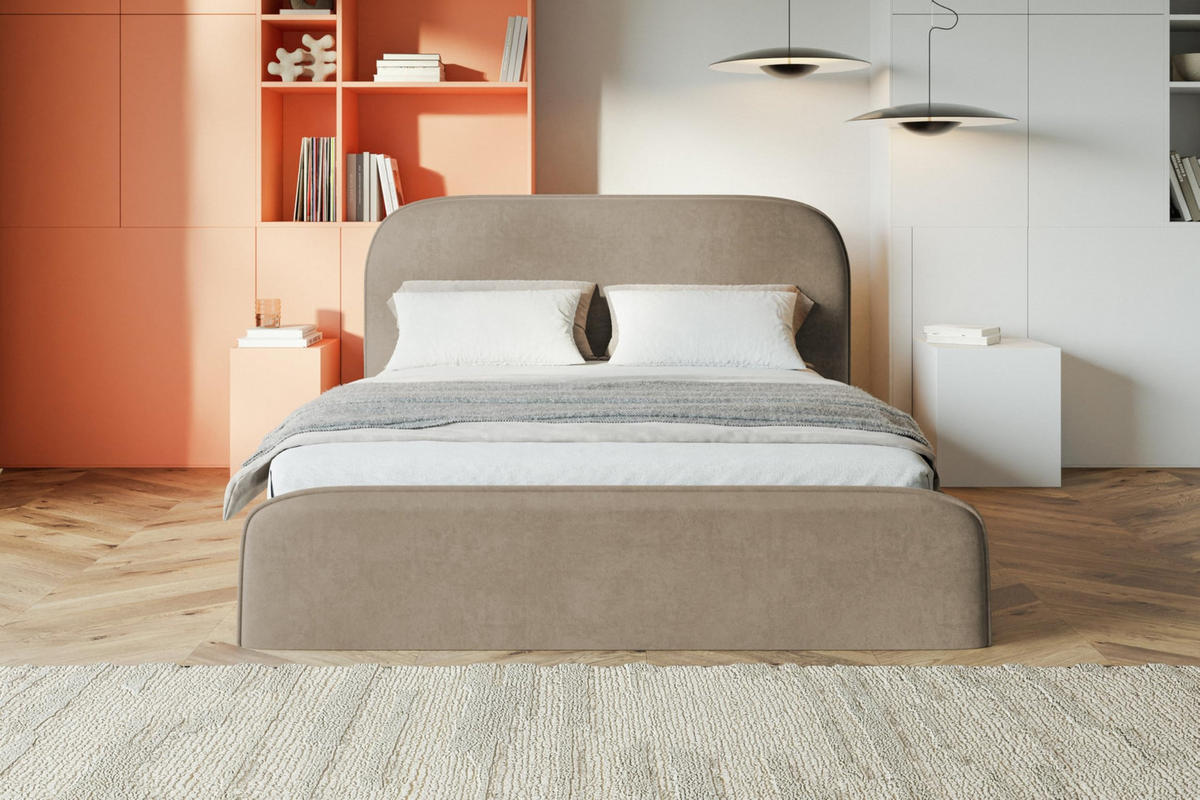 BETT 180x200 - Polsterbett mit Bettkasten und Holzrahmen - Modern Betten - Weicher Jasminstoff - Kollektion Vienna - Beige - Beige, Holz/Textil (180/200cm) - Alpi-Möbel