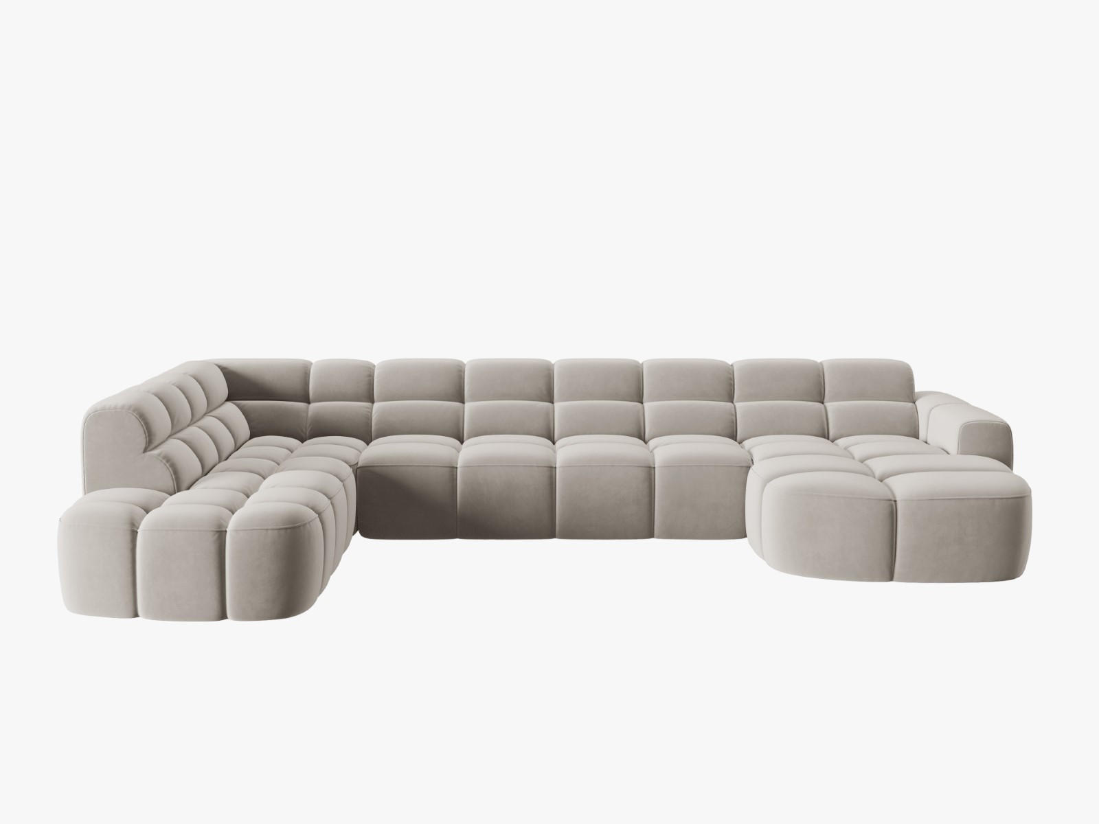 PANORAMASOFA links Lisa aus Samt leichtes beige 7 Sitzplätze - Creme, Textil (234/77/387cm) - Micadoni