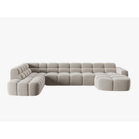 PANORAMASOFA links Lisa aus Samt leichtes beige 7 Sitzplätze - Creme, Textil (234/77/387cm) - Micadoni