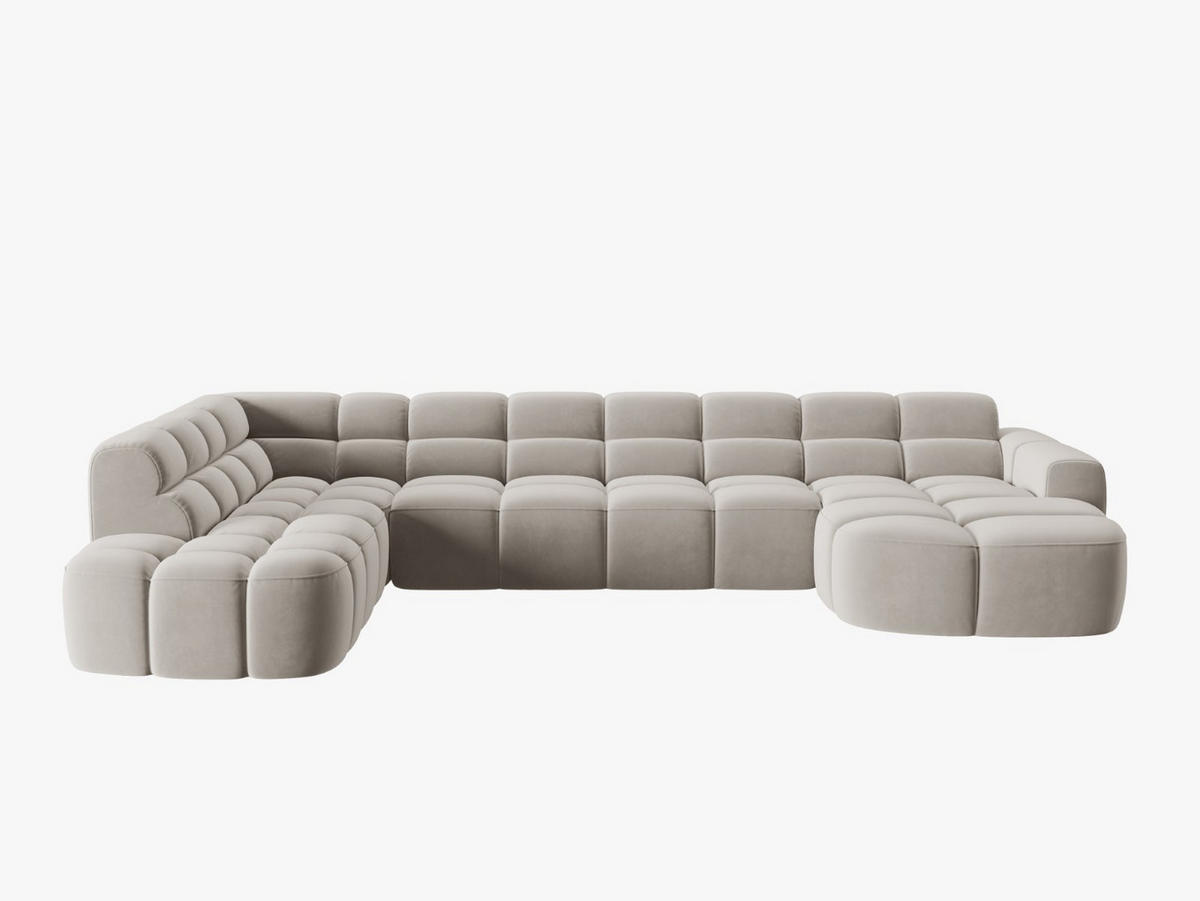 PANORAMASOFA links Lisa aus Samt leichtes beige 7 Sitzplätze - Creme, Textil (234/77/387cm) - Micadoni