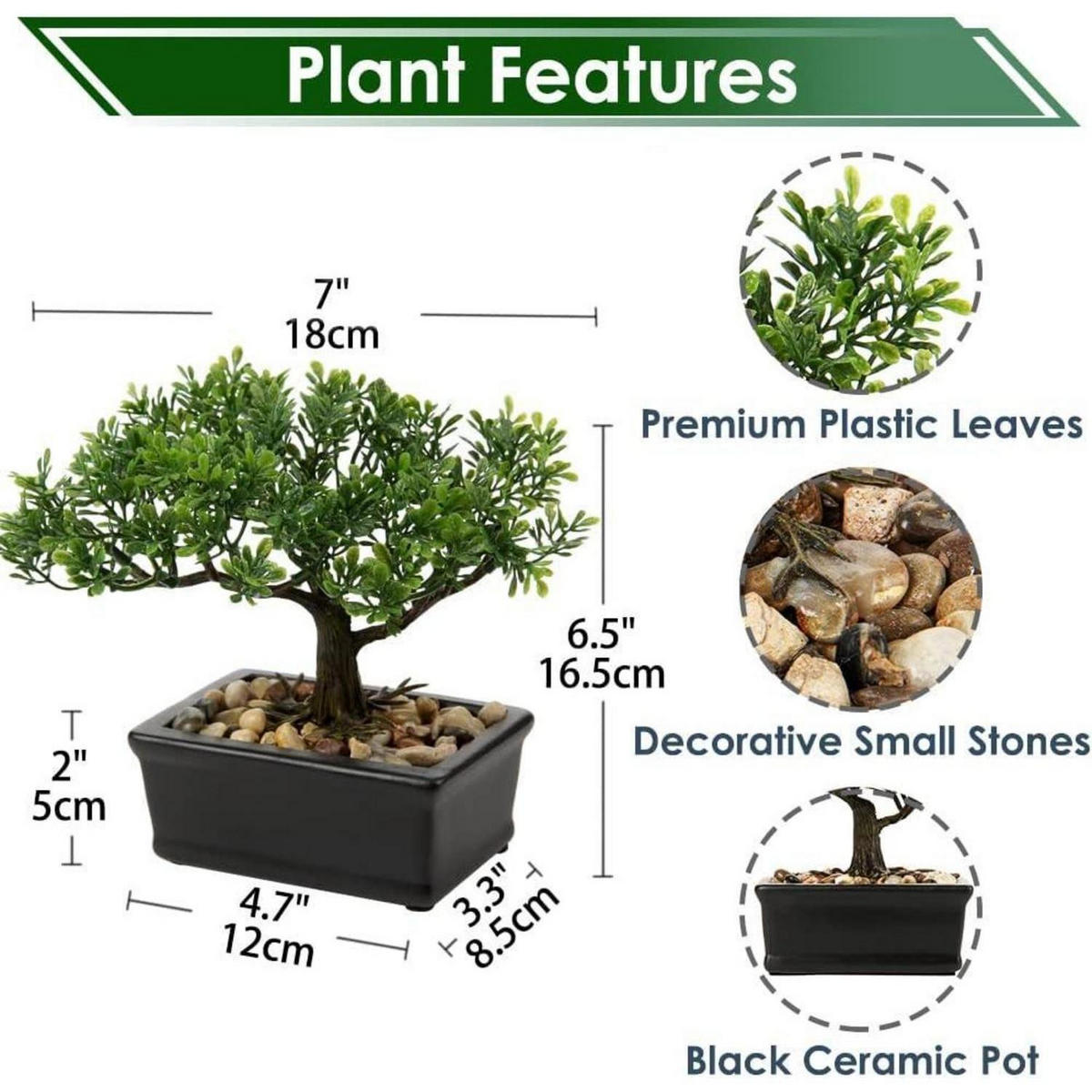 KUNSTBONSAI Podocarpus mit Keramik-Übertopf Schwarz 16.5 cm - Schwarz, Kunststoff (20cm)