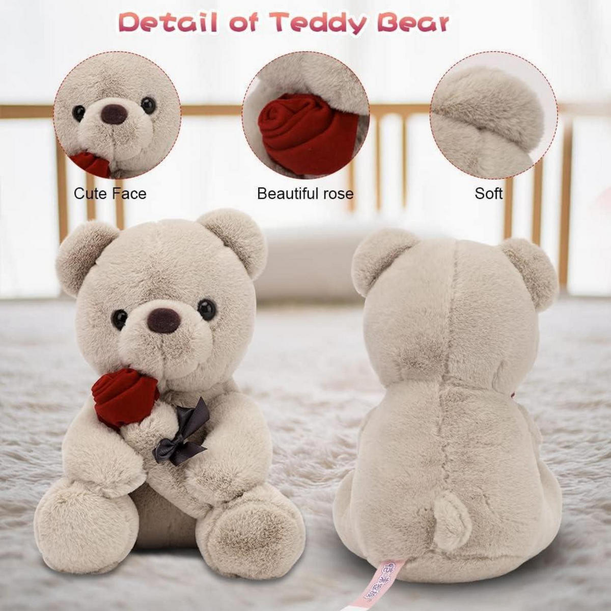 PLÜSCH-TEDDYBÄR mit Rose 23 cm Braun - Braun, Textil (5/10cm)