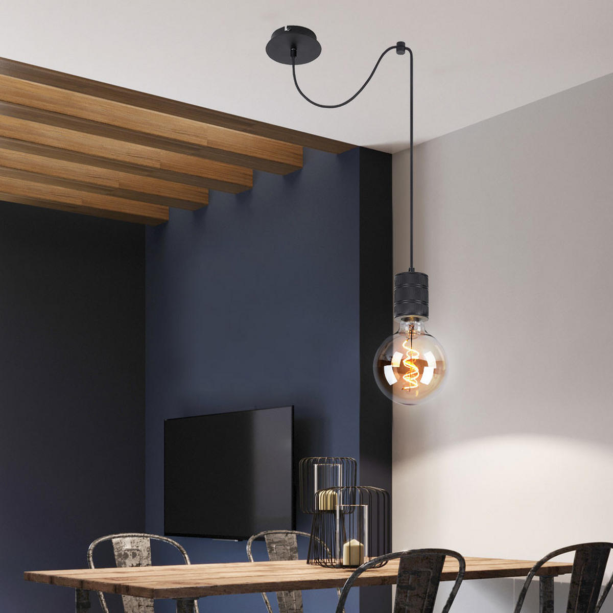 HÄNGELEUCHTE Metall Aluminium Schwarz - Schwarz, Metall (12/12/160cm) - Globo Lighting