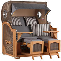 STRANDKORB Düne Grande Bullauge Teak PE Grey Dessin 544 - Braun/Grau, Metall (142/170/95cm) - Mr. Deko