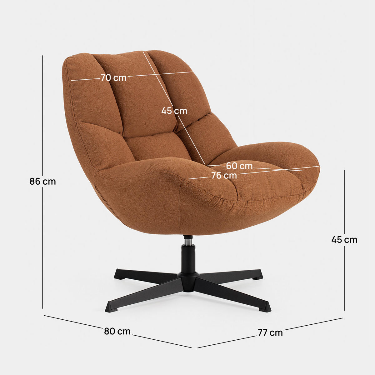 DREHSTUHL Kato Terrakotta / Orange 77 cm x 86 cm - Terracotta, Textil (77/86/80cm) - Klast Home