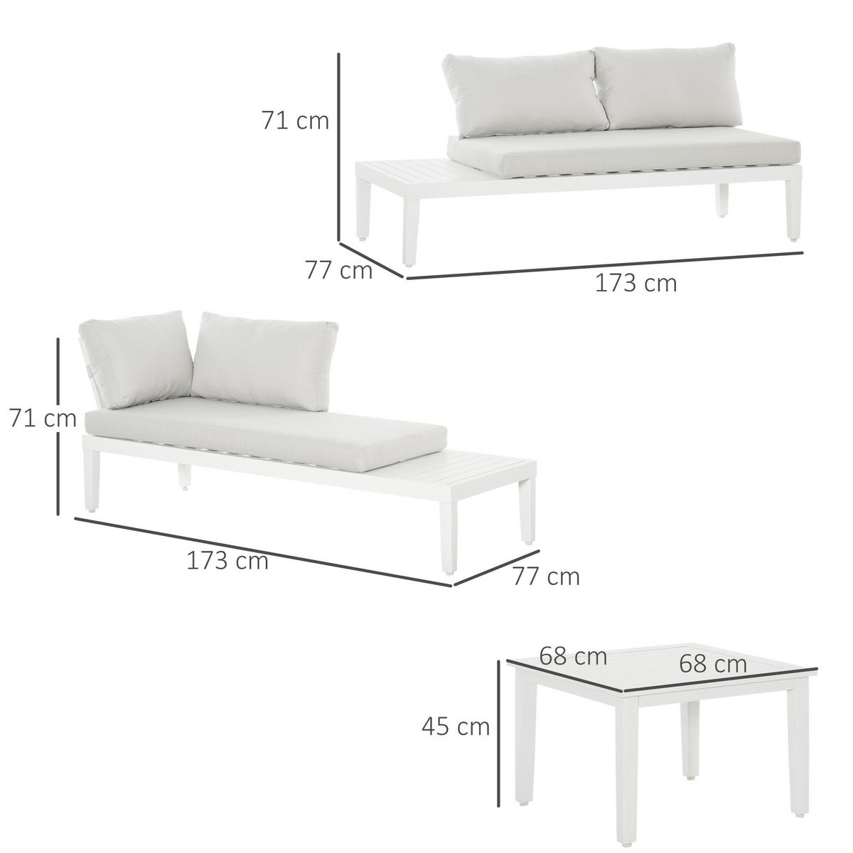 GARTENMÖBEL Set, Alu, Polyester, Beige - Beige, Kunststoff/Metall - Outsunny