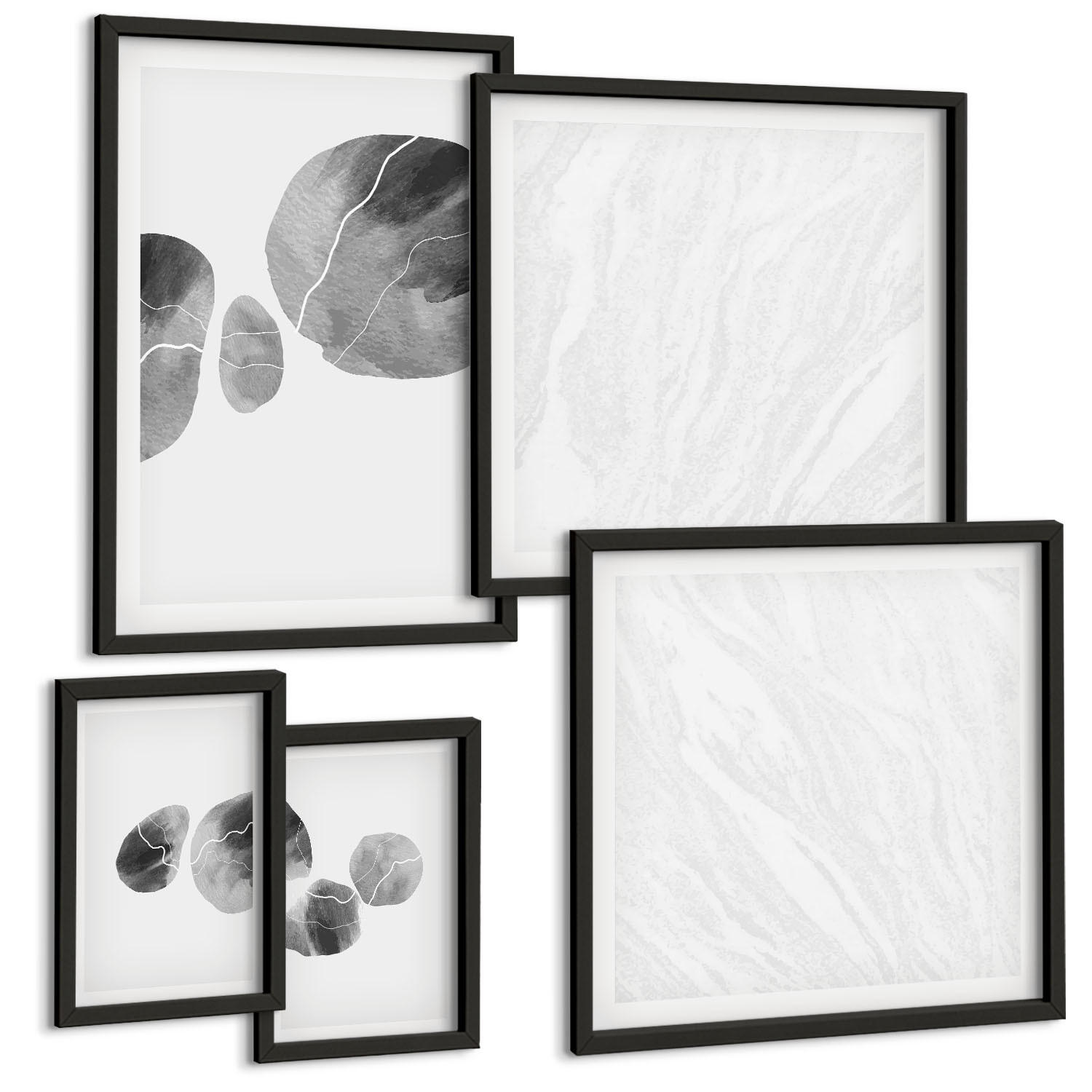 BILDER SET 5er Set - 50x50 cm & 20x30 cm & 40x60 cm Schwarzer Rahmen - Abstrakte Kunst, Farbspritzer - Schwarz, Kunststoff (40/60cm) - TULUP