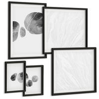 BILDER SET 5er Set - 50x50 cm & 20x30 cm & 40x60 cm Schwarzer Rahmen - Abstrakte Kunst, Farbspritzer - Schwarz, Kunststoff (40/60cm) - TULUP