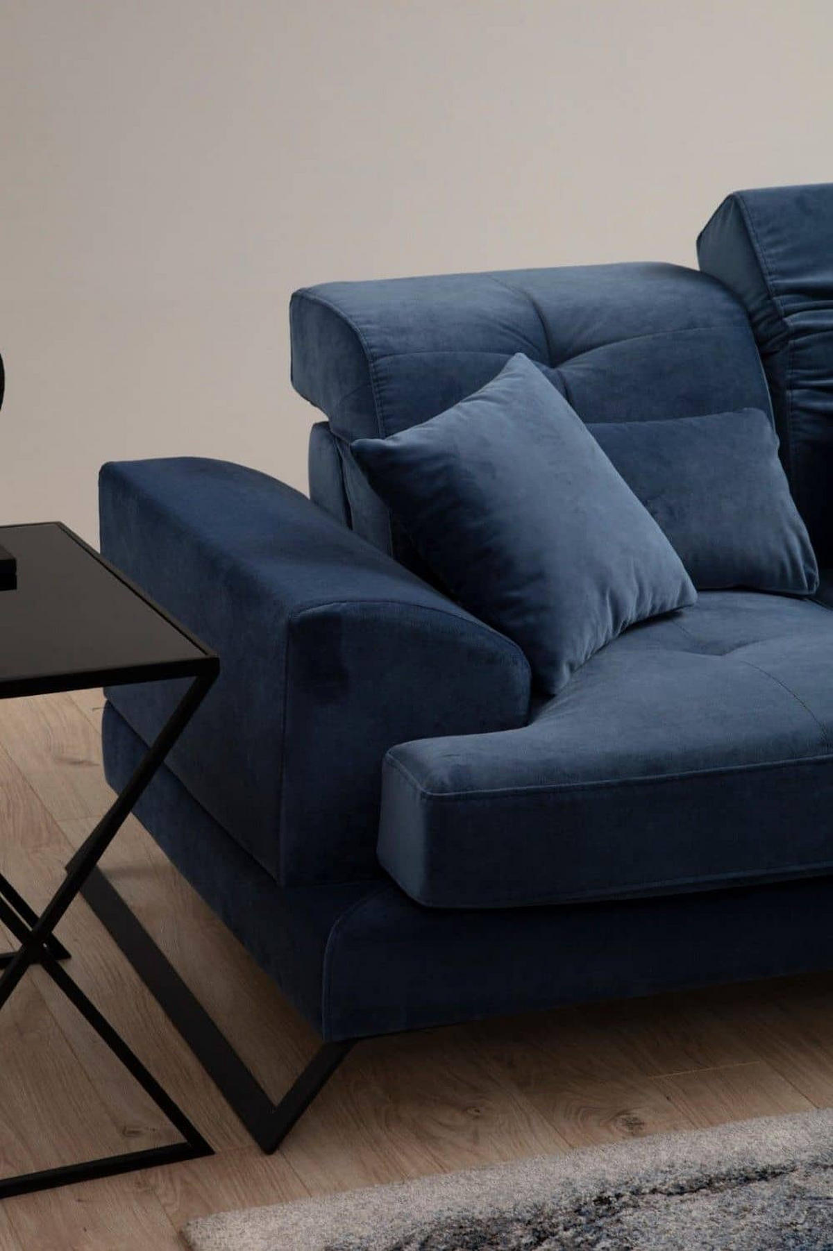 ECKSOFA mit verstellbarer Rückenlehne - Blau/Hellgrau, Holz/Textil (190/304cm) - myHomelando