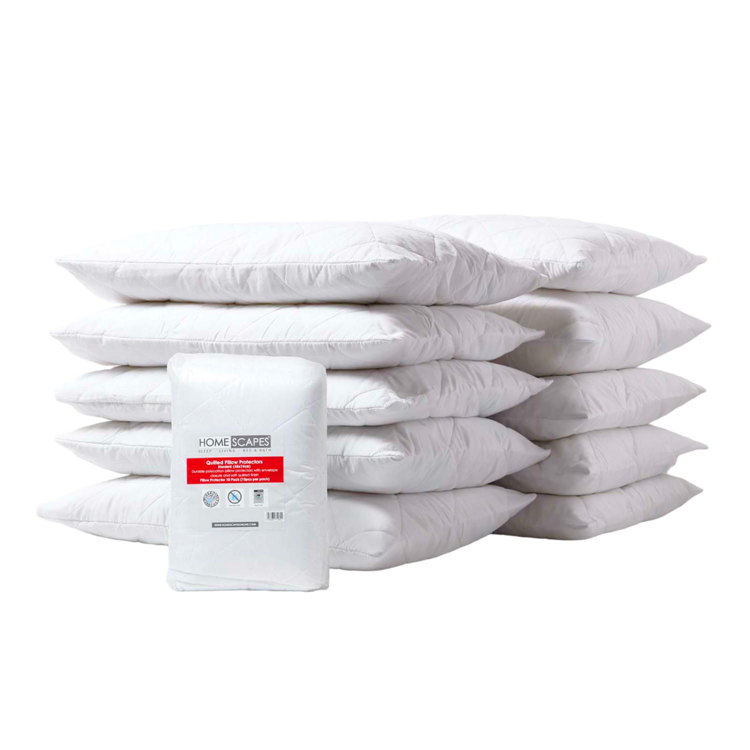 KISSENSCHONER gesteppt 48/74 cm, 10er-Set, Hotelverschluss - Weiß, Textil (48/74cm) - Homescapes