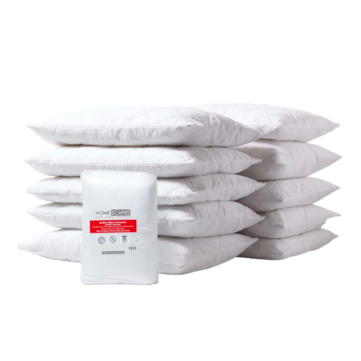 KISSENSCHONER gesteppt 48/74 cm, 10er-Set, Hotelverschluss - Weiß, Textil (48/74cm) - Homescapes