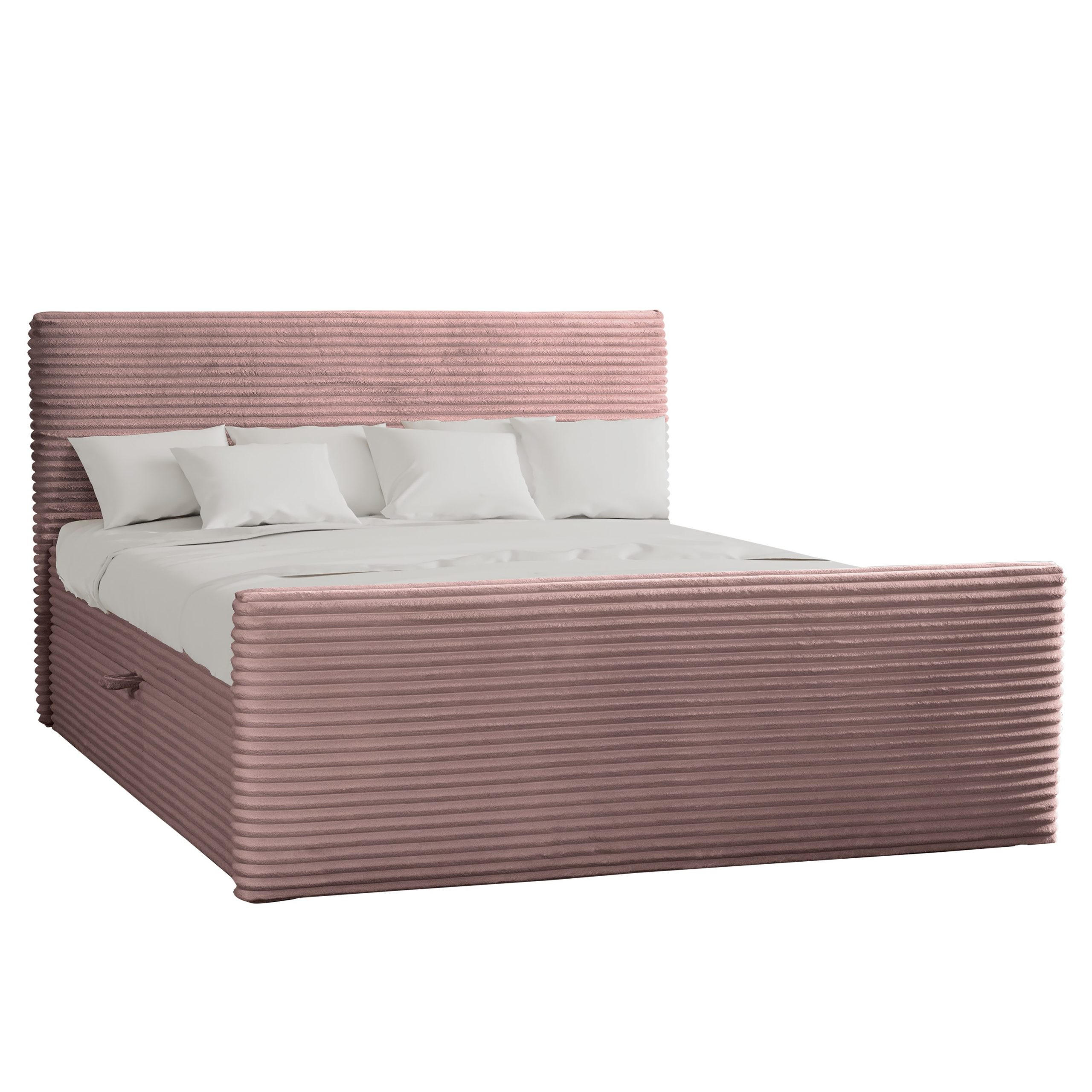 BOXBETT Mit Bettkasten Und Topper TRENTO Stoff Plüsch Cord 140x200 cm Rosa H3-Bonell - Rosa, Holz/Textil (140/200cm) - Kaiser Möbel