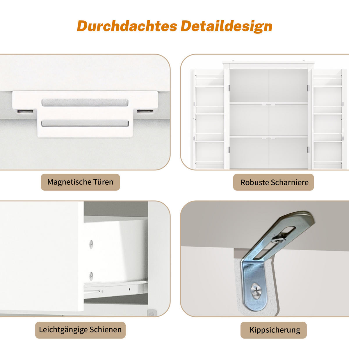 BUFFET 75/40/182 cm aus MDF mit versteckter Schublade und Türablagen Weiß - Weiß, Holzwerkstoff (75/180/40cm) - Modenvie