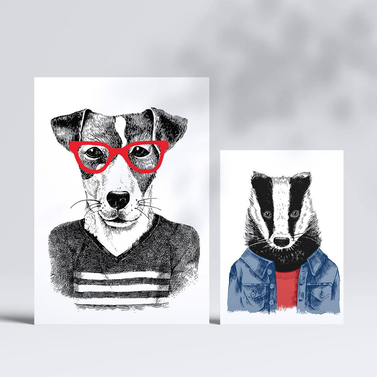 POSTER Set Mit 6 Edle Tiere Im Farbenfrohen Handgezeichneten Stil Weißer A3 & A4 Rahmenlos - Klar, Papier (29/3cm) - Nacnic