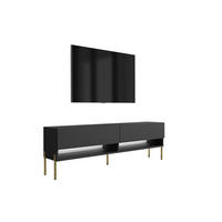 TV-LOWBOARD 170 cm Mattschwarz, gerade goldene Beine, weiße LED, 170 × 32 × 52 cm - Schwarz, Holzwerkstoff (170/52/32cm) - 3XE LIVING
