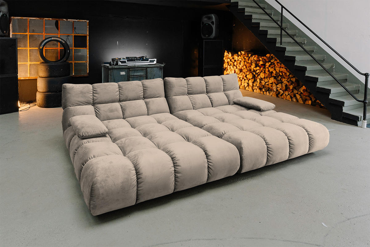 BIG SOFA VIVIEN Braun Velvet - Dunkelbraun/Schwarz, Kunststoff/Textil (296/85/178cm) - KAWOLA