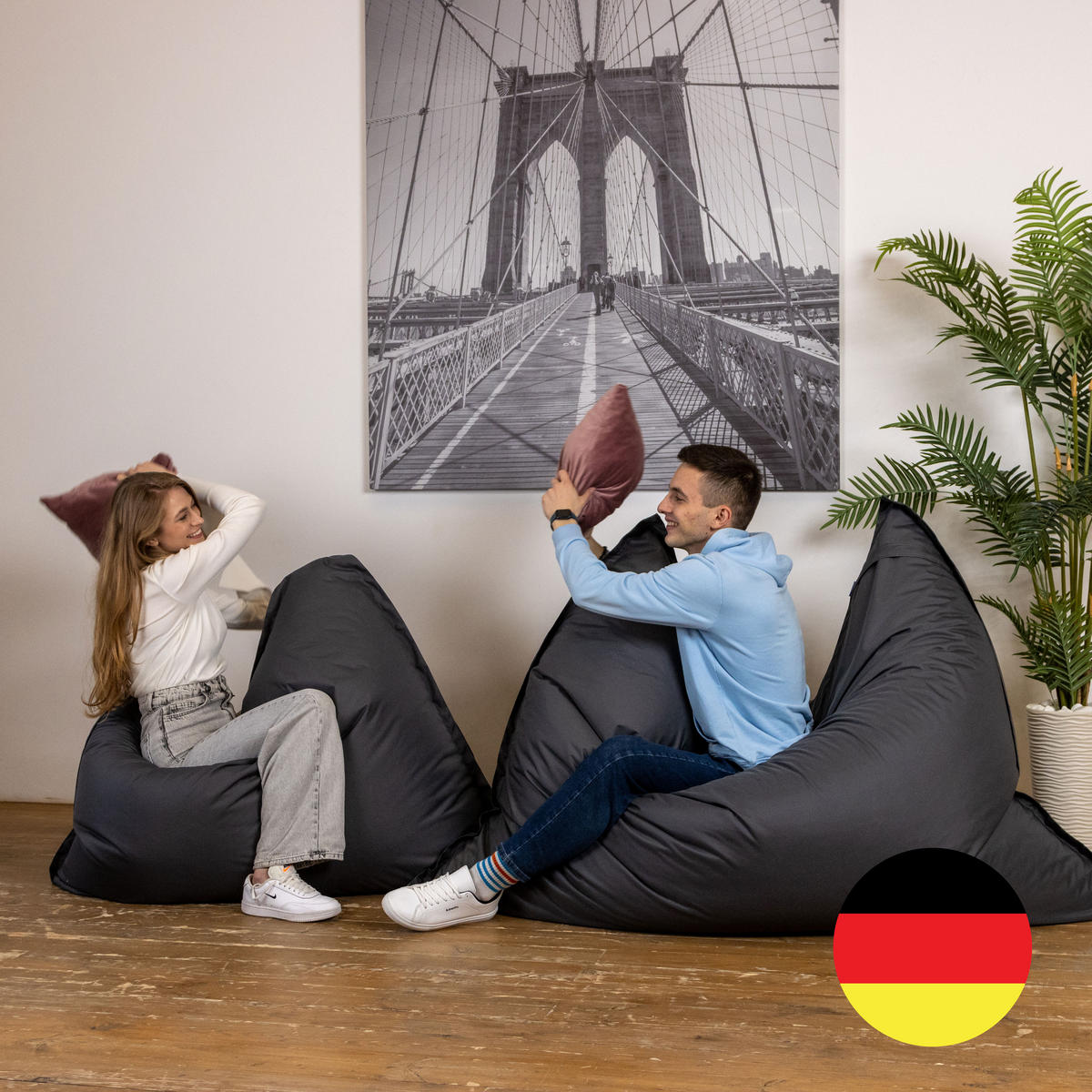 SITZSACK XXL Caree grau, 140x180cm groß für Indoor und Outdoor - Grau, Textil (180/140/30cm) - Bruni