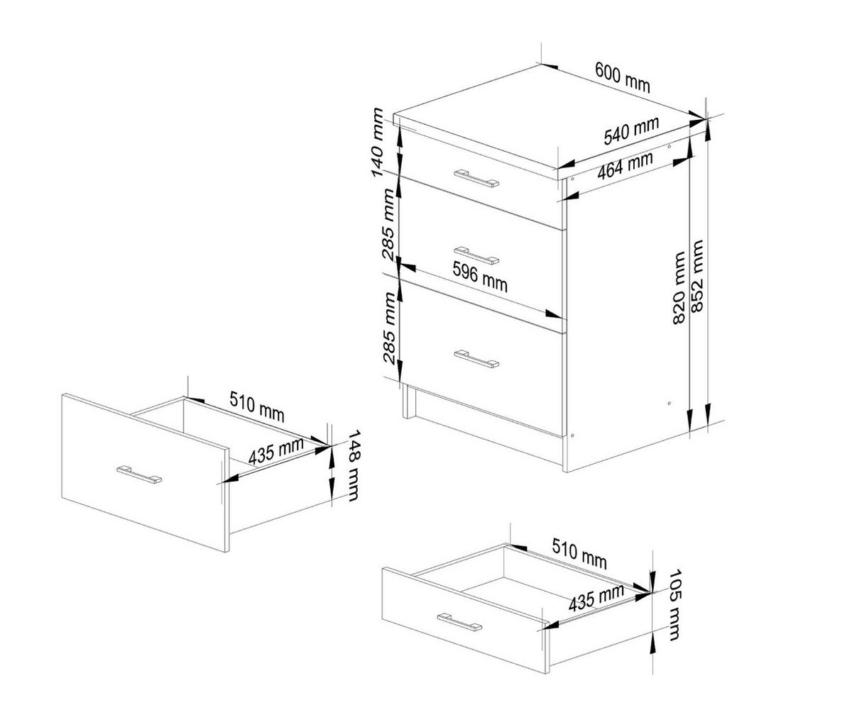 UNTERSCHRANK Weiß, Eiche Sonoma 82/60/44,5 - Weiß, Holzwerkstoff (60/82/44cm) - RAUMHIRSCH FURNITURE
