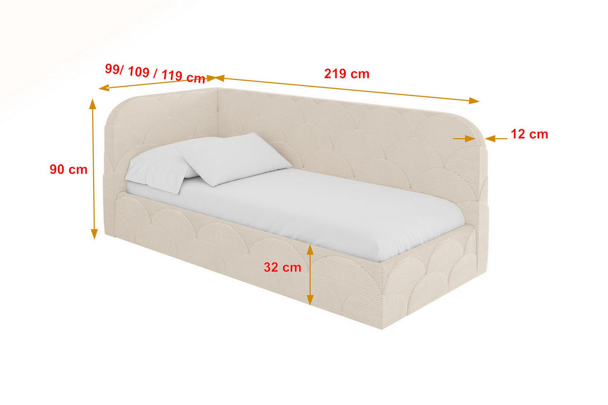 EINZELLBETT Jugendbett mit Bettkasten, Rechts - ELRY 100x200 Beige - Kaschmir, Holzwerkstoff/Textil (100/200cm) - ALTDECOR