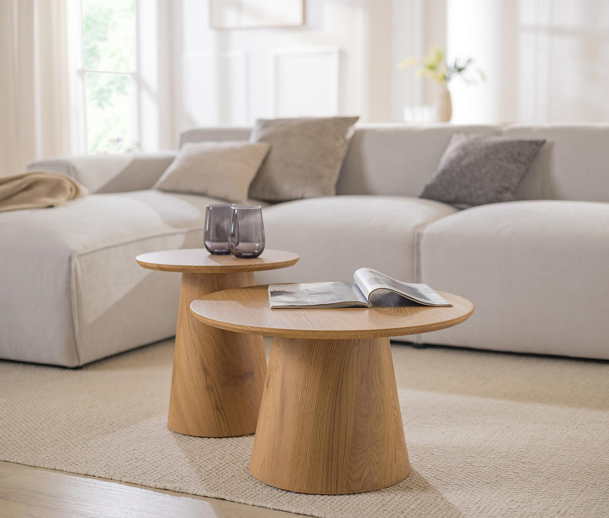 COUCHTISCH-SET - 2-teilig - Eichefarben, Holzwerkstoff (60/60/37cm) - home24