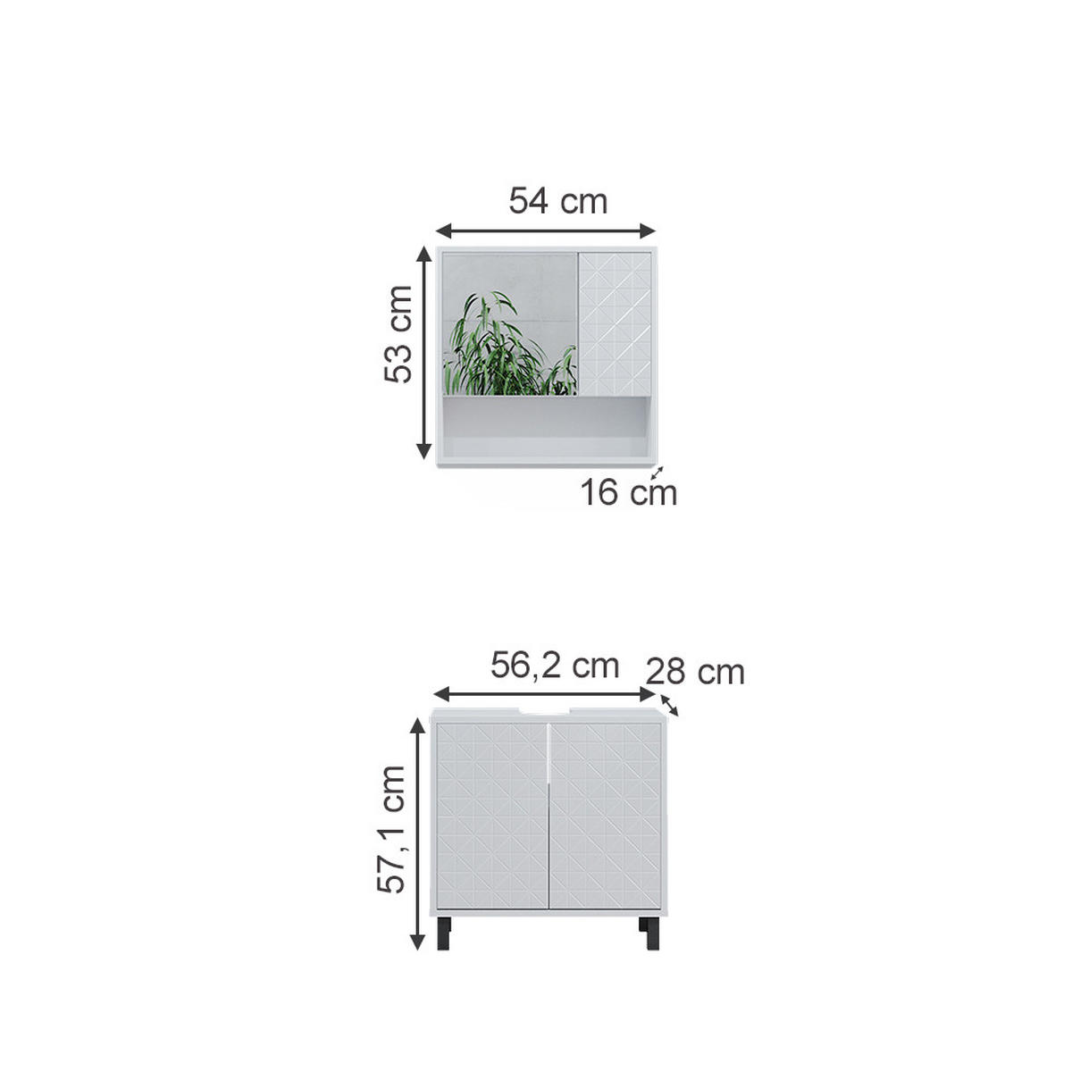 BADMÖBEL-SET Agasta Weiß 2 Teile - Weiß, Holzwerkstoff (56/57/28cm) - Vicco