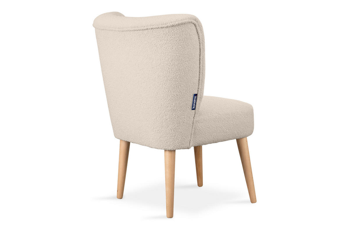 COCKTAILSESSEL APPA auf hohen Beinen aus Buche, aus recyceltem Boucle-Stoff, Ecru/Buche Dekor - Ecru/Buchefarben, Holz/Textil (63/89/65cm) - KONSIMO®