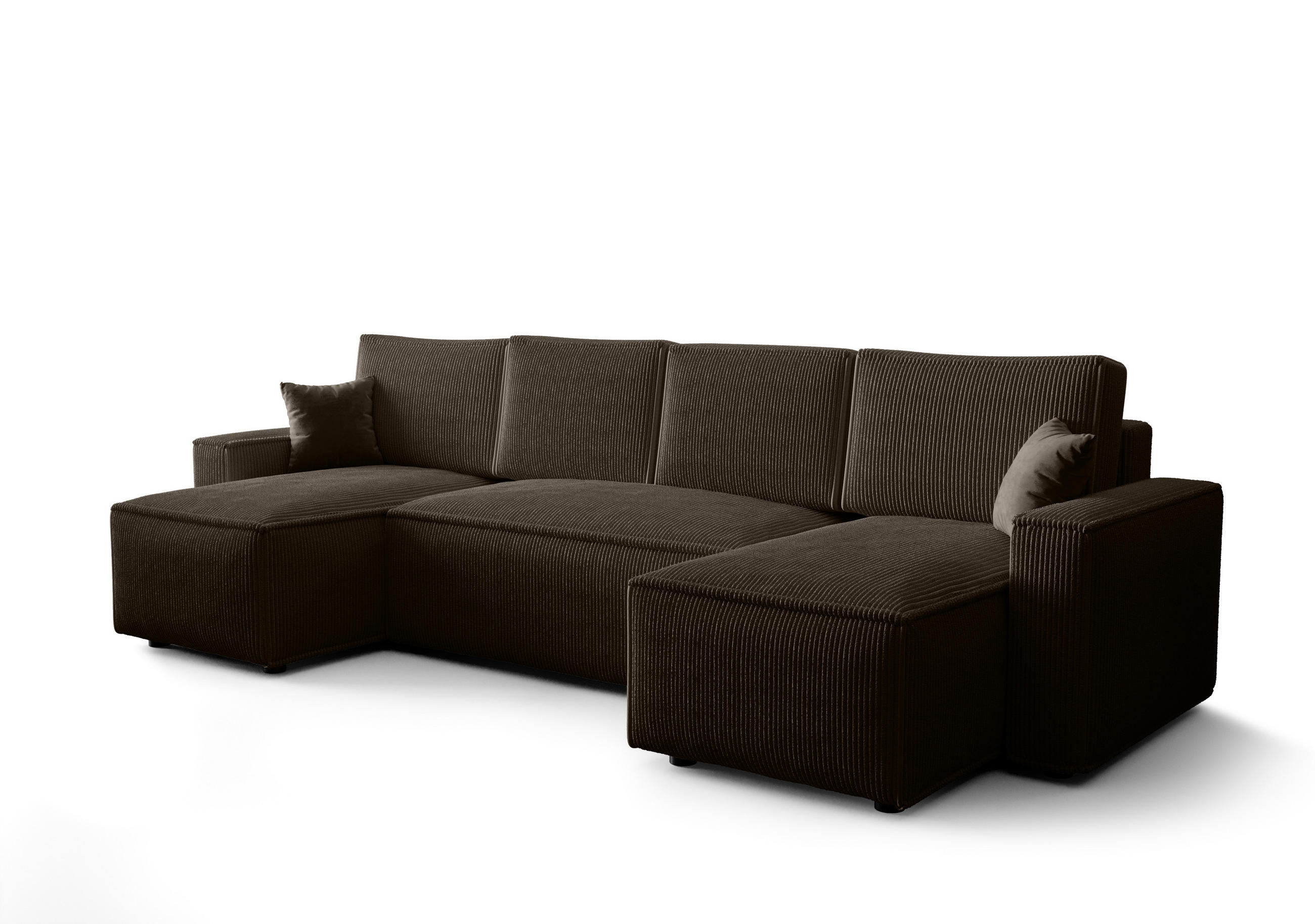 WOHNLANDSCHAFT U AMBRO Poso 06 mit Schlaffunktion U-Form, Sofa mit Stauraum - Braun, Textil (300/85/143cm) - Bedante