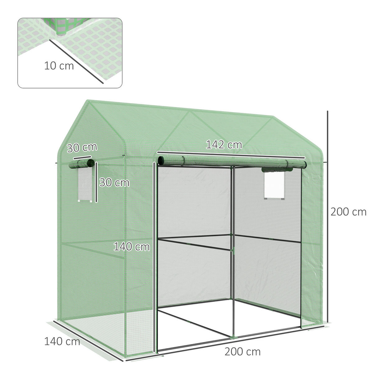FOLIOVÝ SKLENÍK, zelený, ocel, PE - zelená barva, plast (140/200/200cm) - Outsunny
