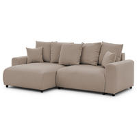 ECKSOFA Calma mit Schlaffunktion und Bettkasten im Bumpy-Design aus weichem Greige Webstoff - Ottomane links - Greige/Schwarz, Holz/Kunststoff (239/140cm) - S-Style
