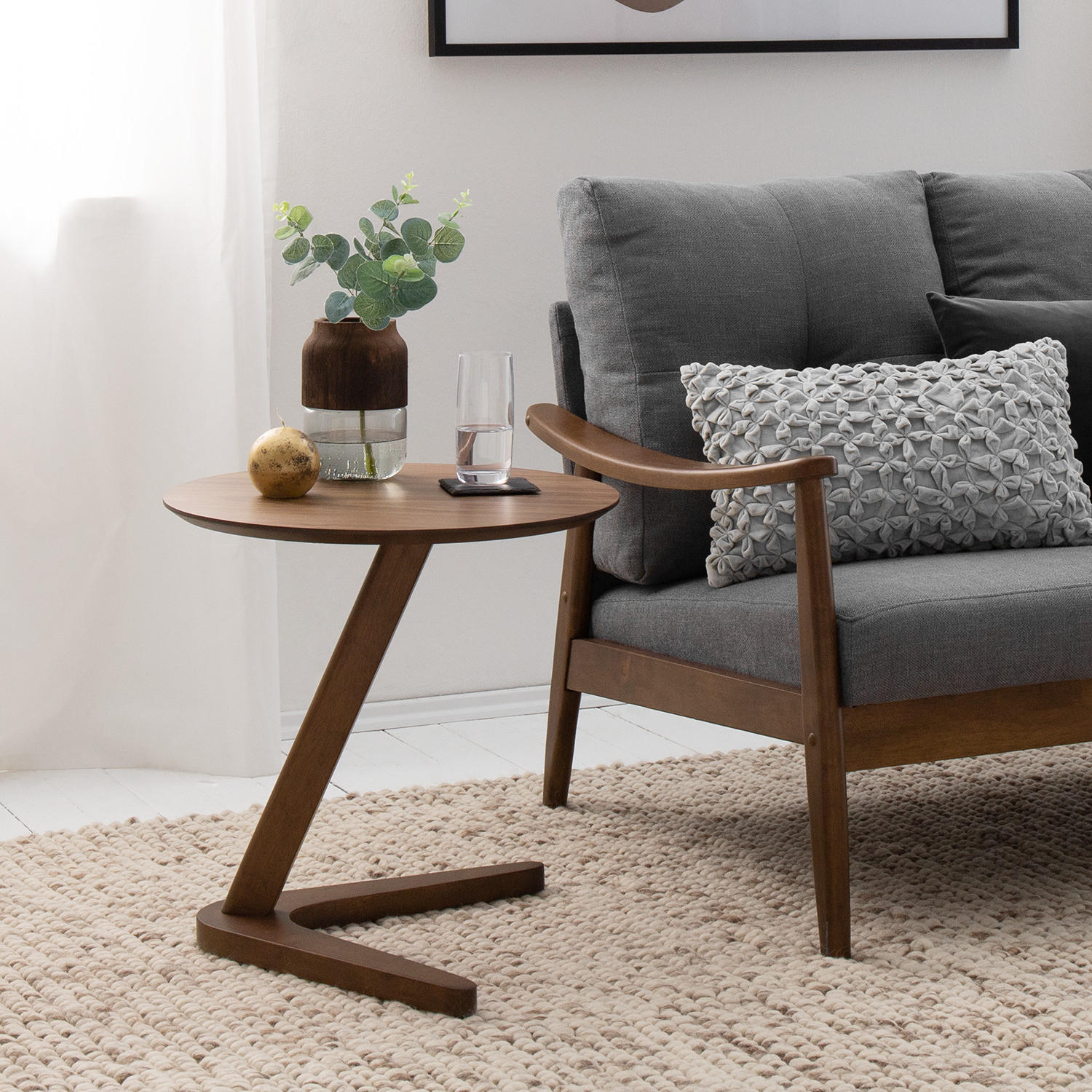 BEISTELLTISCH - Gummibaum teilmassiv - Walnussfarben, Holzwerkstoff (50/50/50cm) - home24