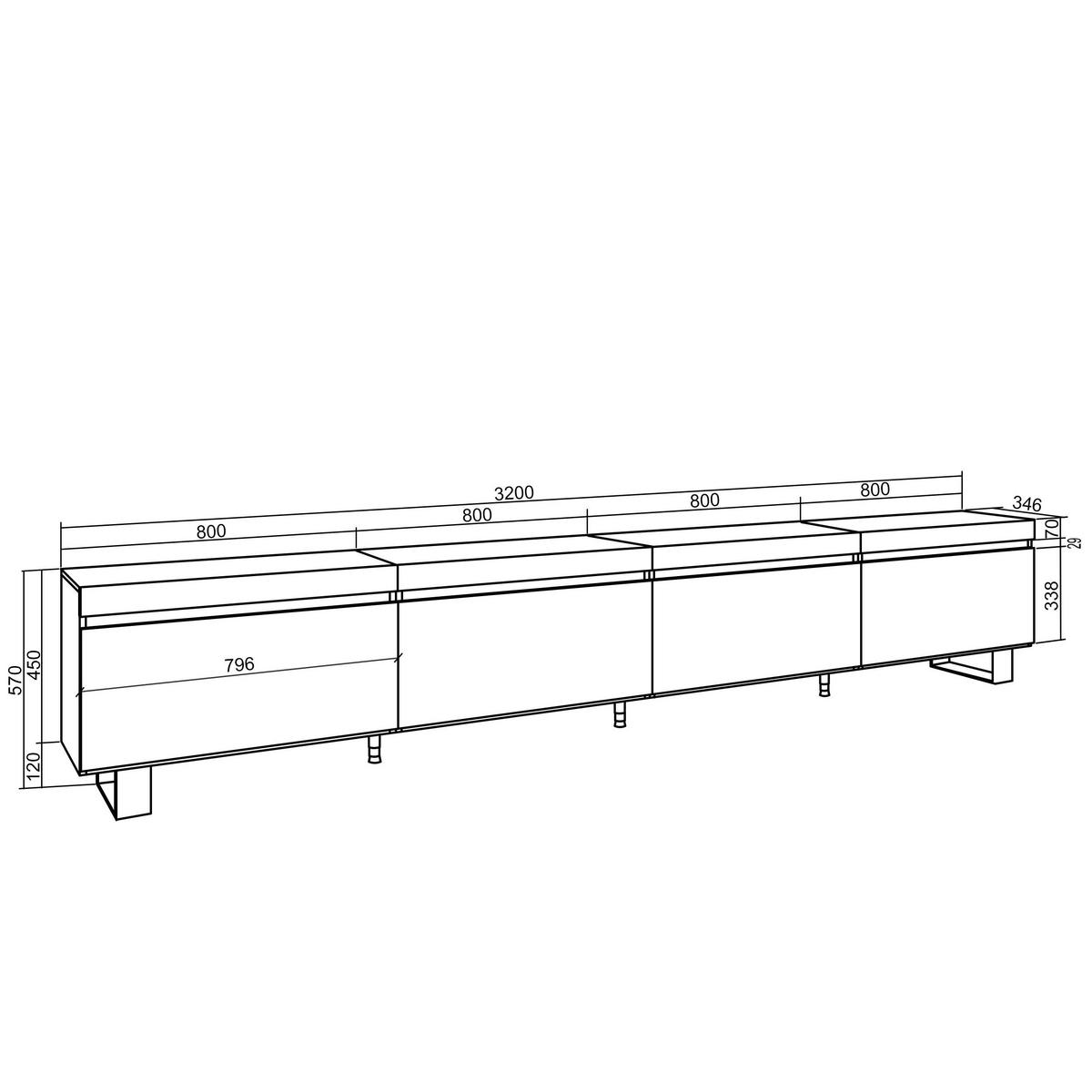 TV-SCHRANK Lowboard, eiche, 320/35/57 cm - Eichefarben, Holzwerkstoff (35/57/320cm) - Skraut Home