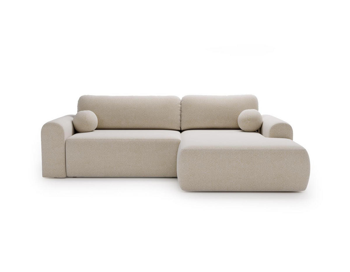 ECKSOFA Aurora Creme, mit Schlaffunktion in Lambi Stoff, rechte seite - Creme, Holzwerkstoff/Textil (257/177cm) - Bettso