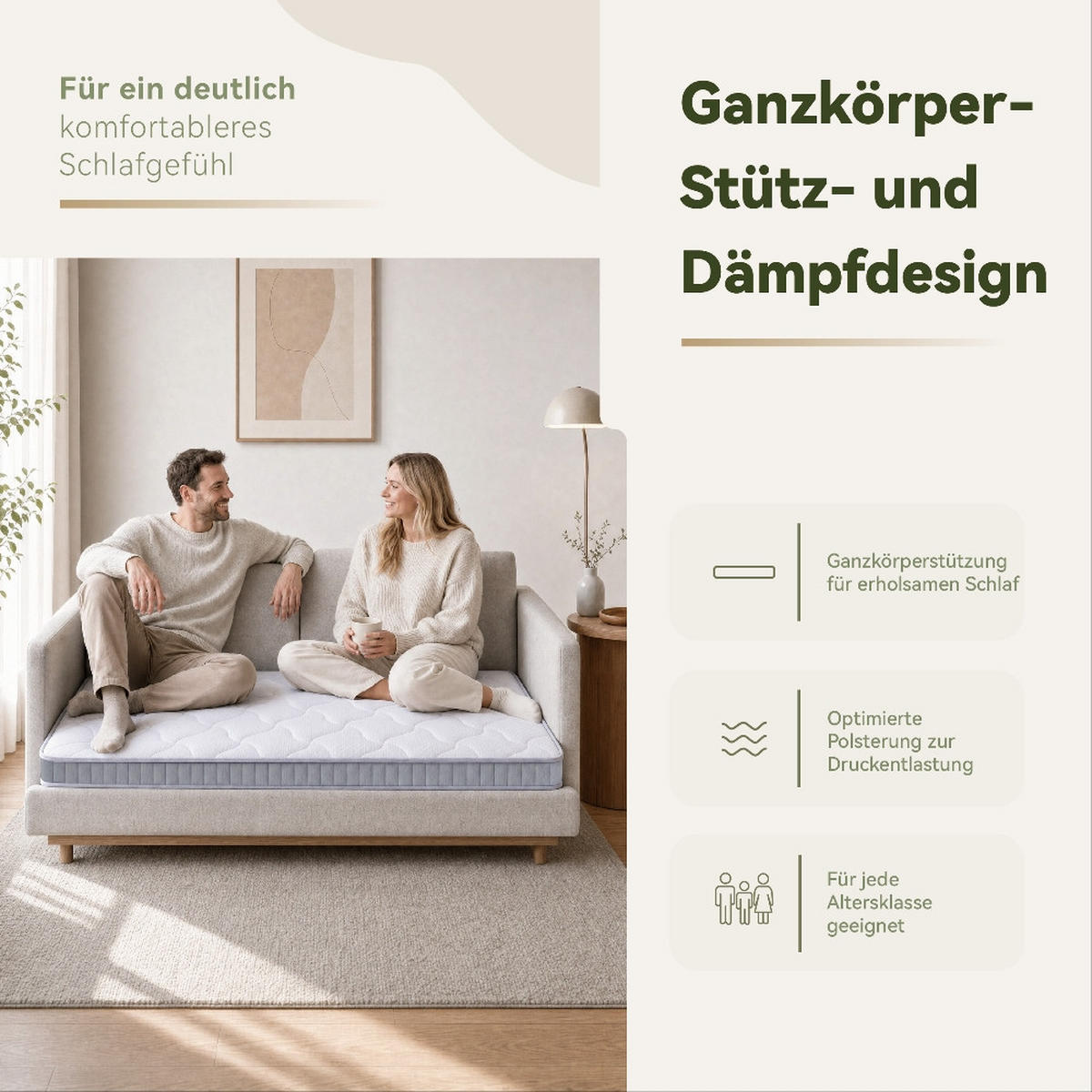 TASCHENFEDERKERNMATRATZE 7-Zonen-System, Härtegrad H3, für Schlafsofas und Klappbetten, 140/200/10 cm - Weiß, Metall (140/200cm) - Rolipo