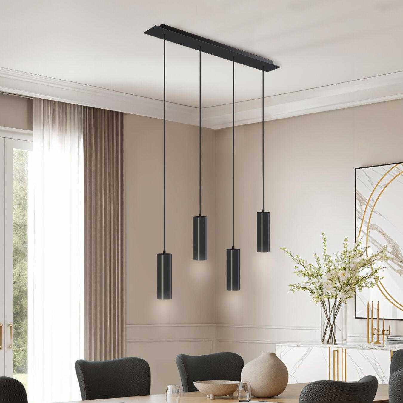HÄNGELEUCHTE Lumea,75 x 9 x 146 cm ,schwarz - Schwarz, Metall (9/75/146cm) - tectake