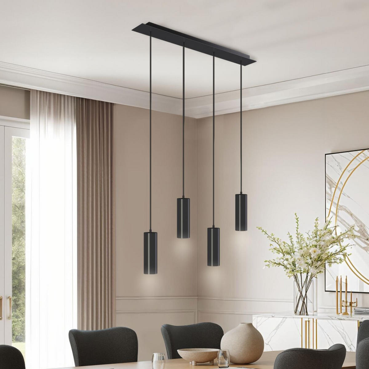 HÄNGELEUCHTE Lumea,75 x 9 x 146 cm ,schwarz - Schwarz, Metall (9/75/146cm) - tectake