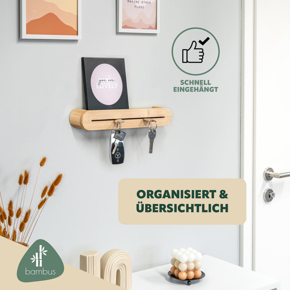 SCHLÜSSELBRETT, Bambus - Braun, Holz (29.5/5/5cm) - eluno